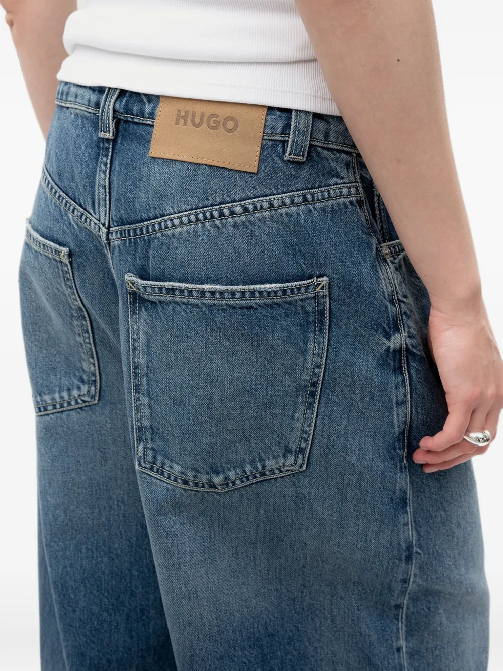 HUGO logo-patch wide-leg jeans Blauw