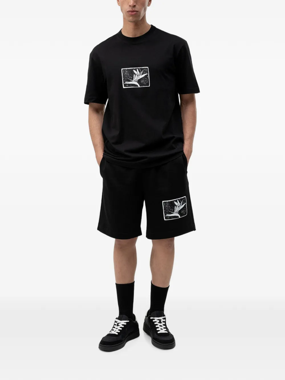 HUGO Darispan badstof shorts met patch Zwart