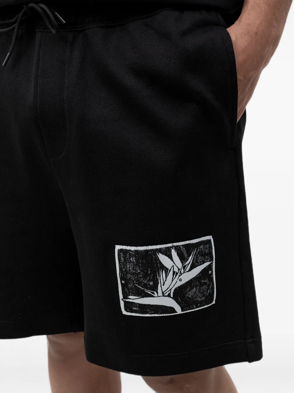 HUGO Darispan badstof shorts met patch Zwart