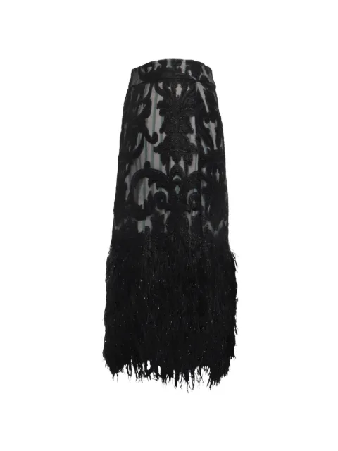 GANNI striped feather-trim skirts