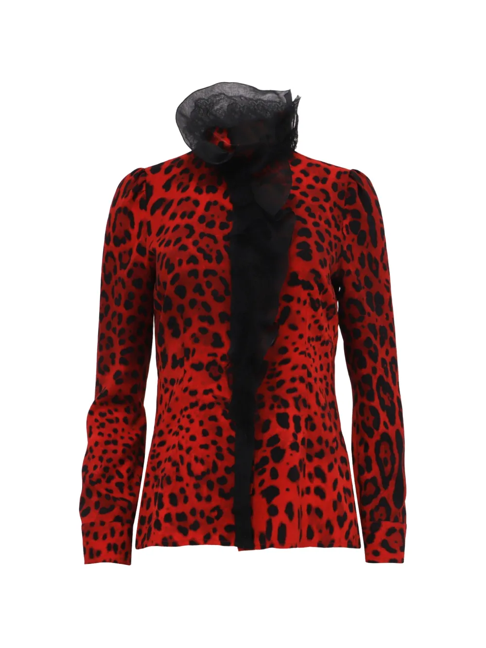 Pre-owned Dolce & Gabbana Leopard-print Ruffled Blouse In Red