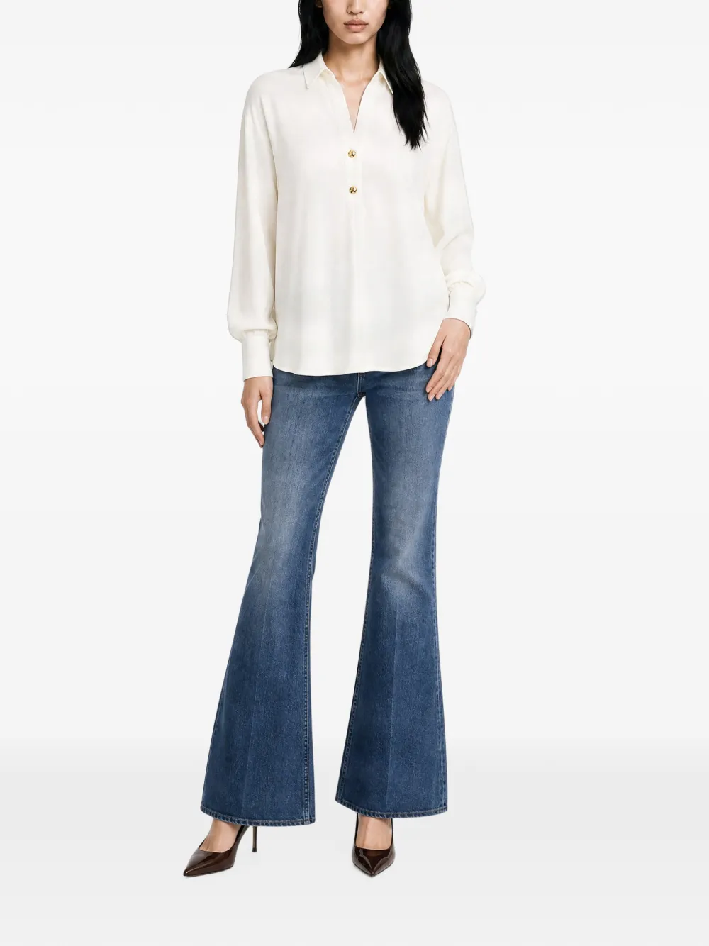 Max Mara Aia zijden blouse met goudkleurige knoop Wit