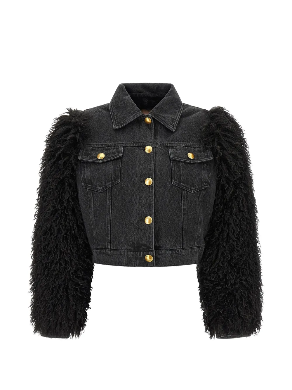TWINSET textured-sleeve cropped denim jacket - Nero