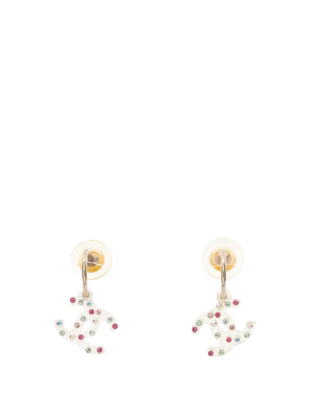 CHANEL Pre-Owned Orecchini pendenti CC placcati oro con strass e chiusura a pressione 1990-2010 - Bianco