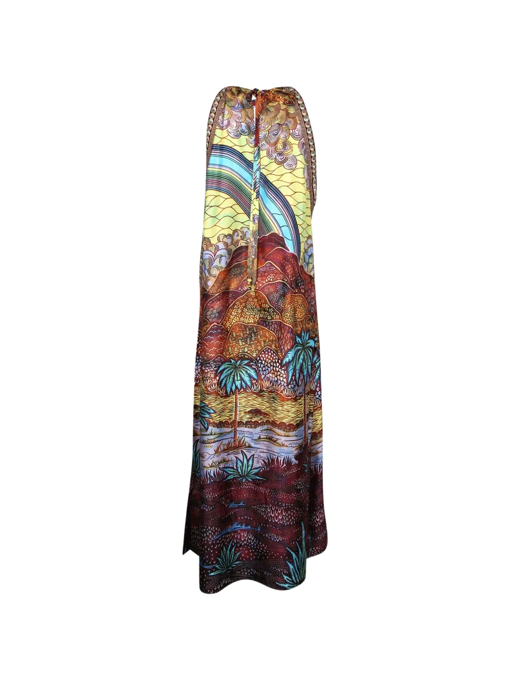 Atelier Vlisco Rainbow landscape-print halterneck maxi dress Bruin