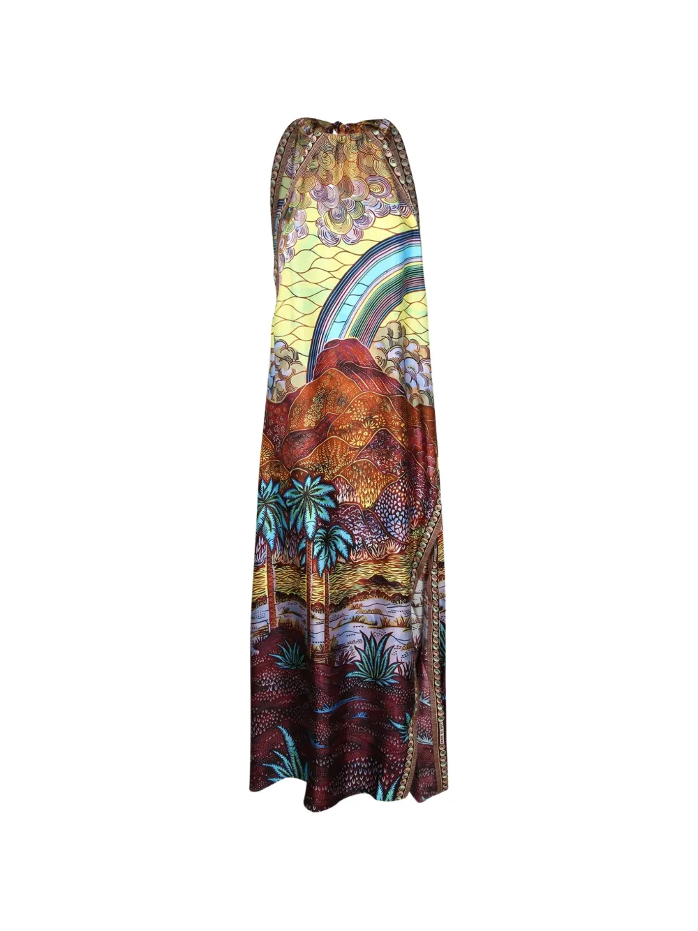 Atelier Vlisco Rainbow landscape-print halterneck maxi dress Bruin