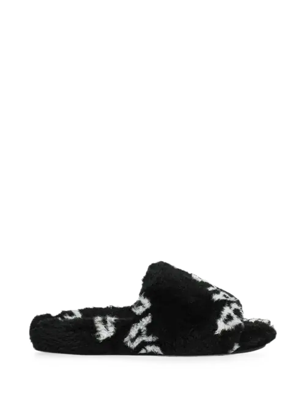 Balenciaga logo-print faux-fur slides - Schwarz