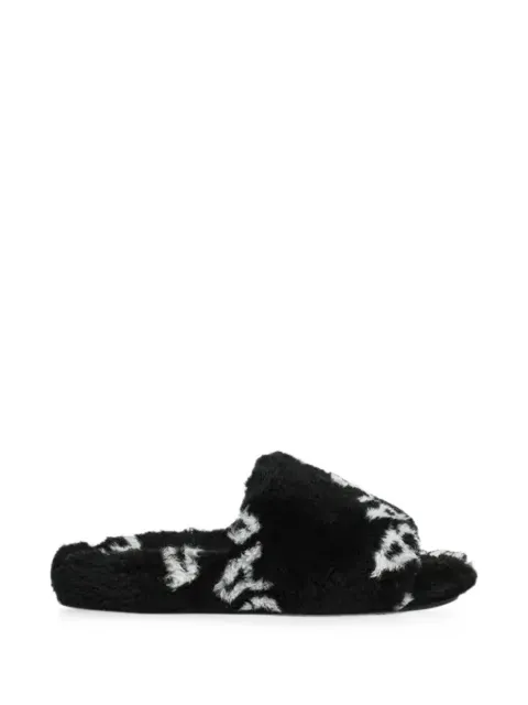 Balenciaga logo-print faux-fur slides