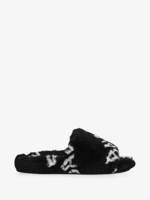 Balenciaga logo-print faux-fur slides