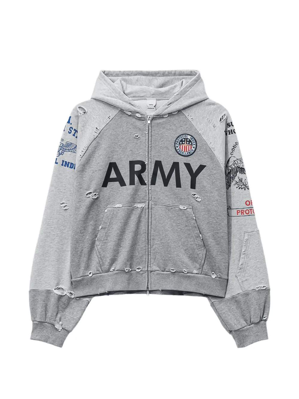 PROTOCOL INDEX reconstructed distressed hoodie - Grey
