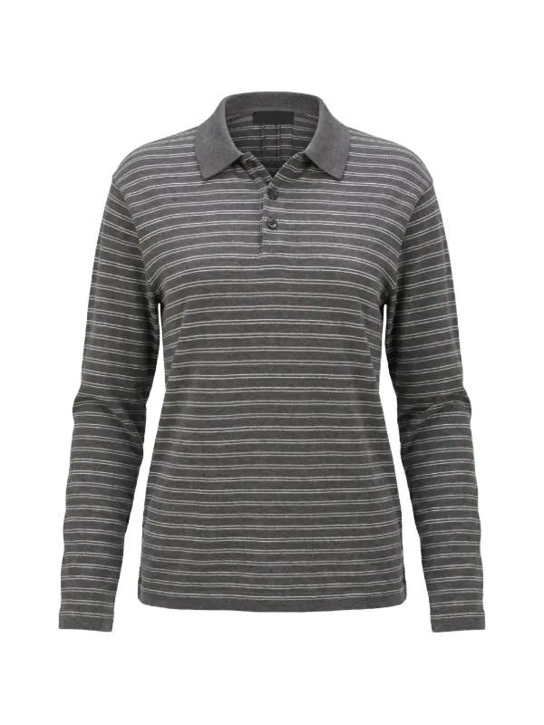 Nili Lotan Striped Long-sleeve Polo Shirt in Grey