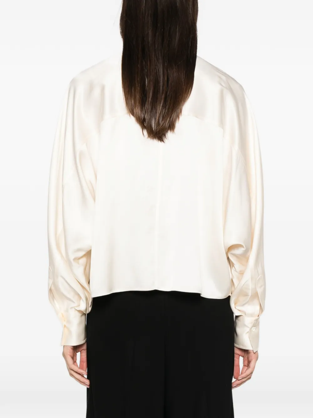 Brunello Cucinelli balloon-sleeve silk shirt Beige