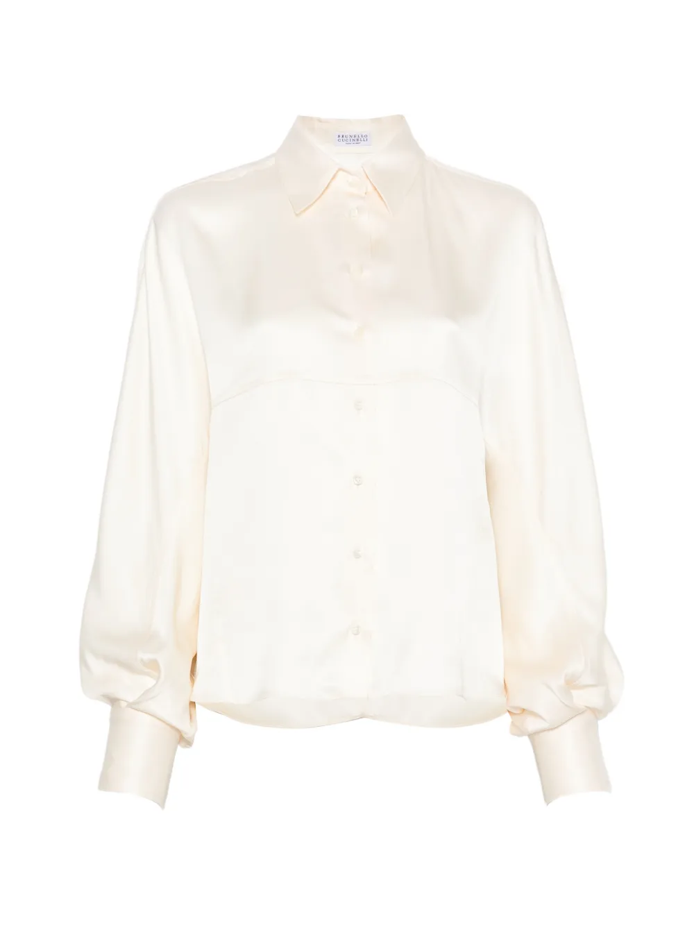 Brunello Cucinelli balloon-sleeve silk shirt Beige