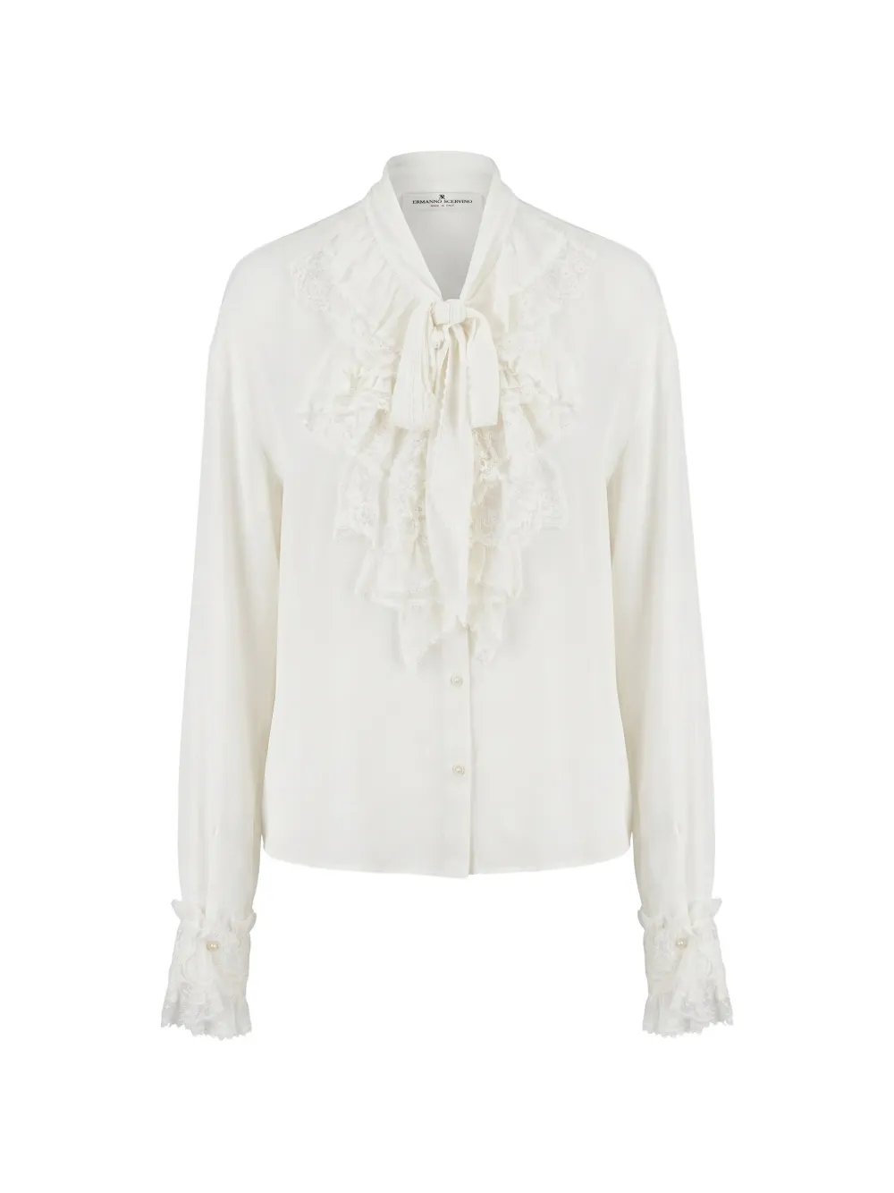 Ermanno Scervino lace-trim ruffled blouse - White