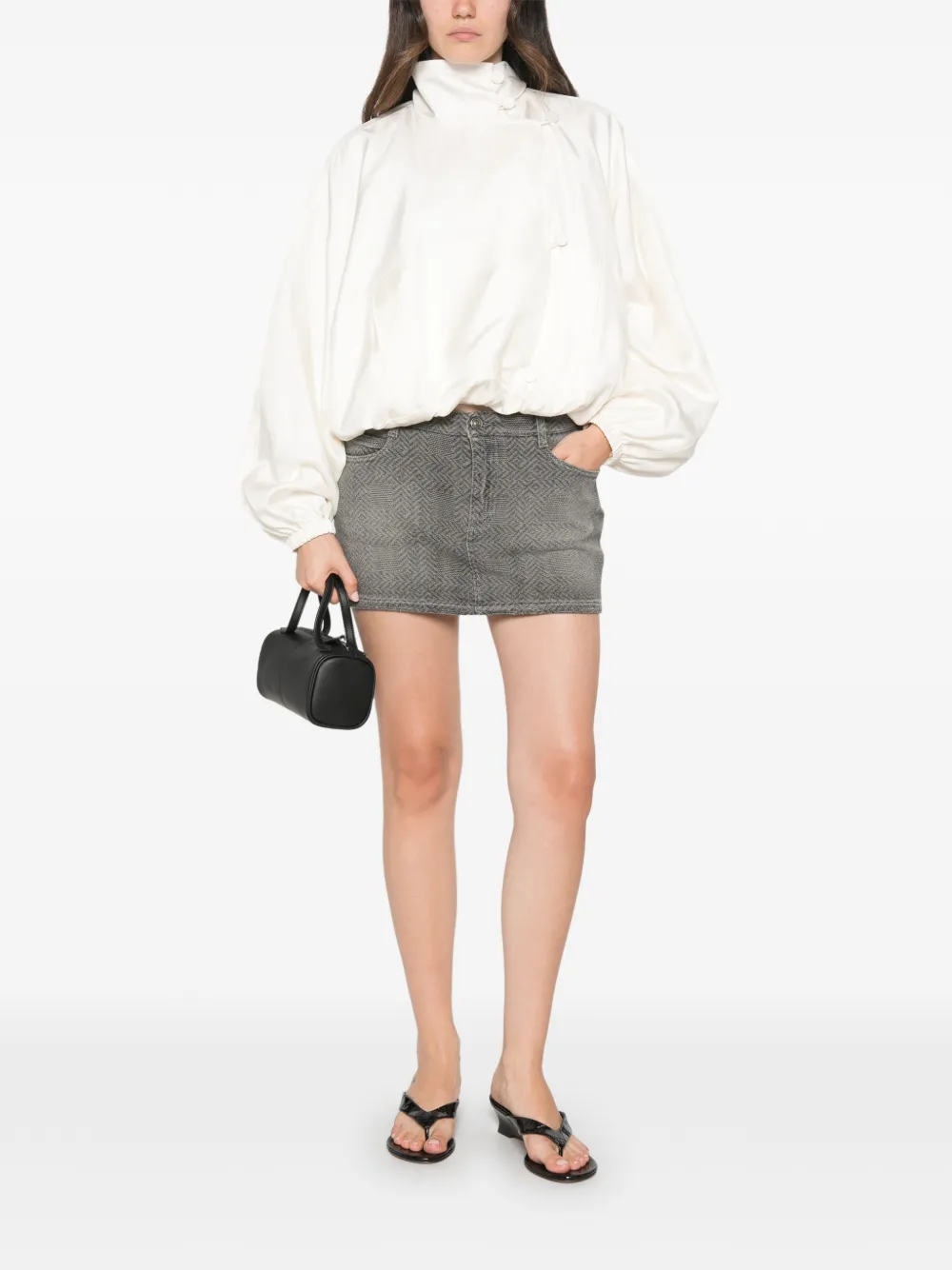 Ermanno Scervino Denim mini-rok met visgraat-patroon Grijs