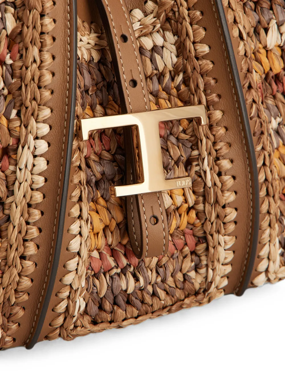 Tod's T Timeless leren en raffia mini-shopper Bruin