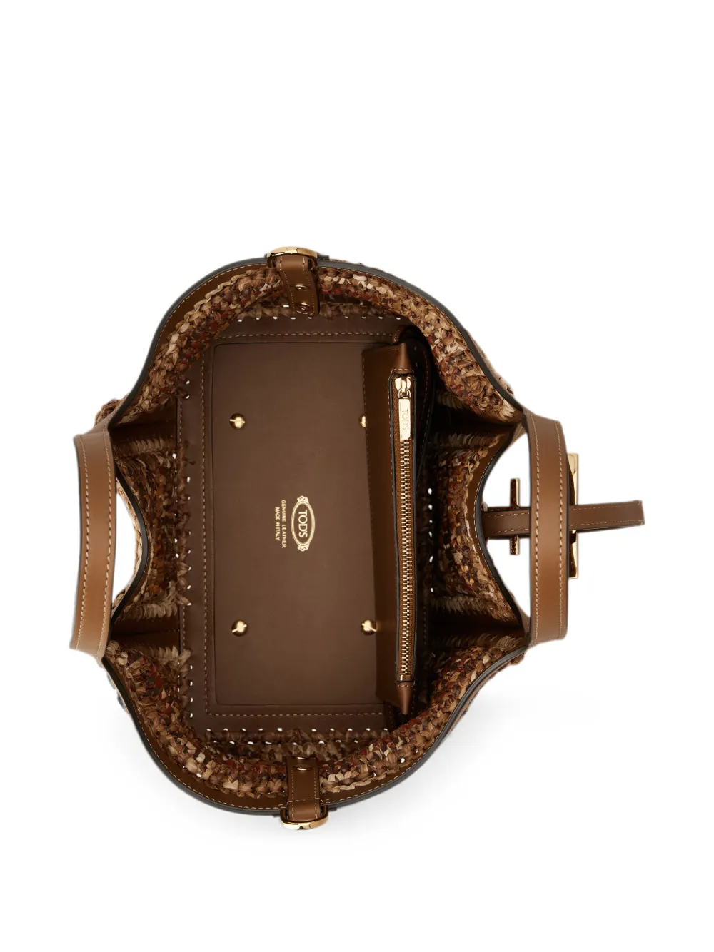 Tod's T Timeless leren en raffia mini-shopper Bruin