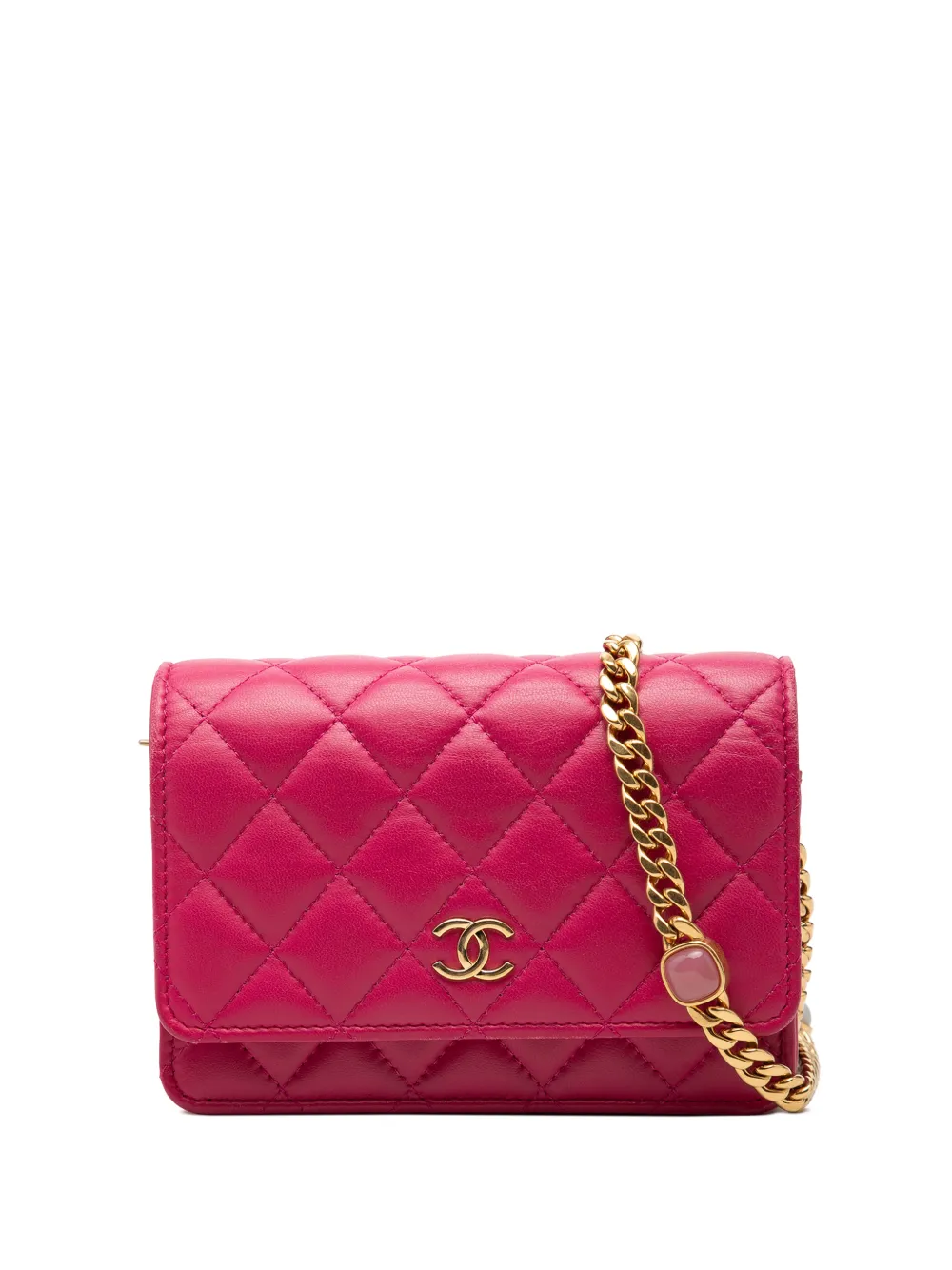 CHANEL Pre-Owned 2021-2026 Mini CC Quilted Lambskin Pearl Samba Wallet On Chain crossbody bag - Pink