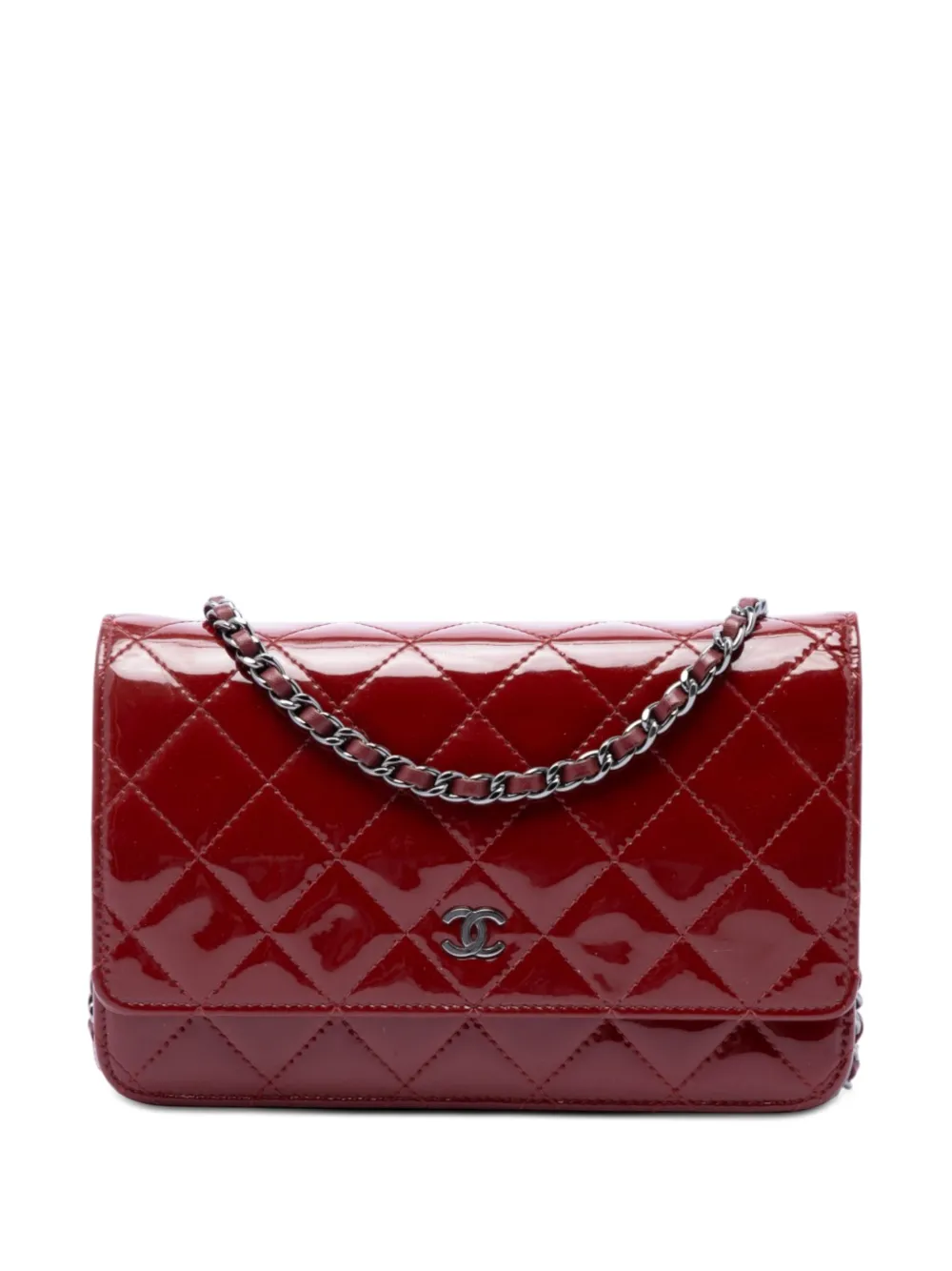 CHANEL Pre-Owned 2014 CC Quilted Patent Wallet on Chain crossbody bag - Red