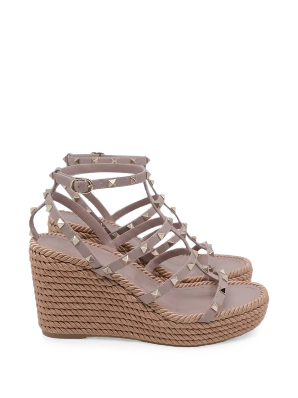 Valentino Garavani Pre-Owned Rockstud Torchon espadrille wedge sandals - Nude