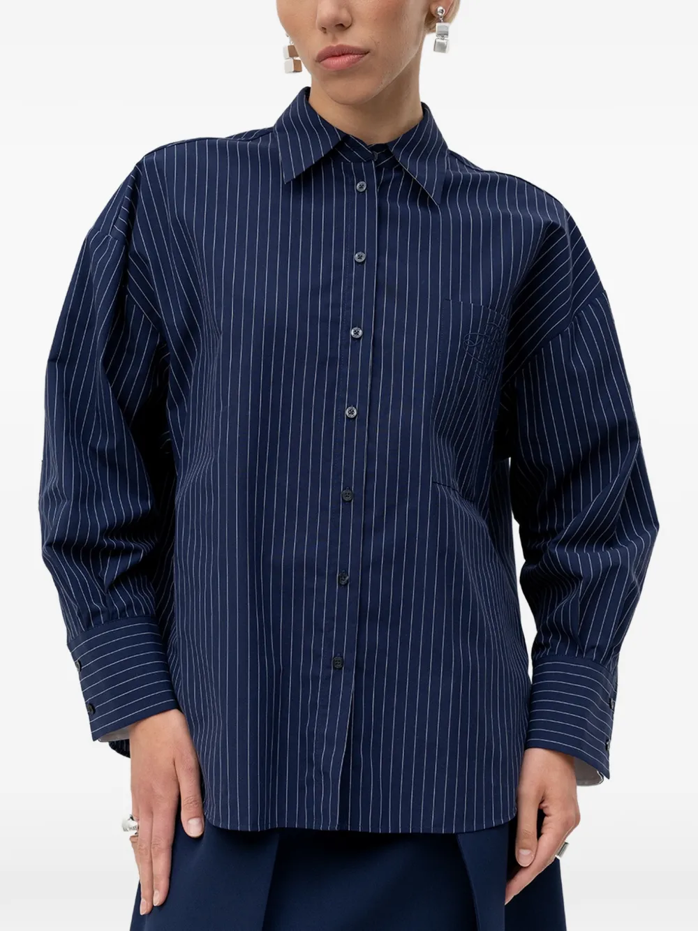 HUGO Regular-fit katoenen popeline blouse met krijtstreep Blauw