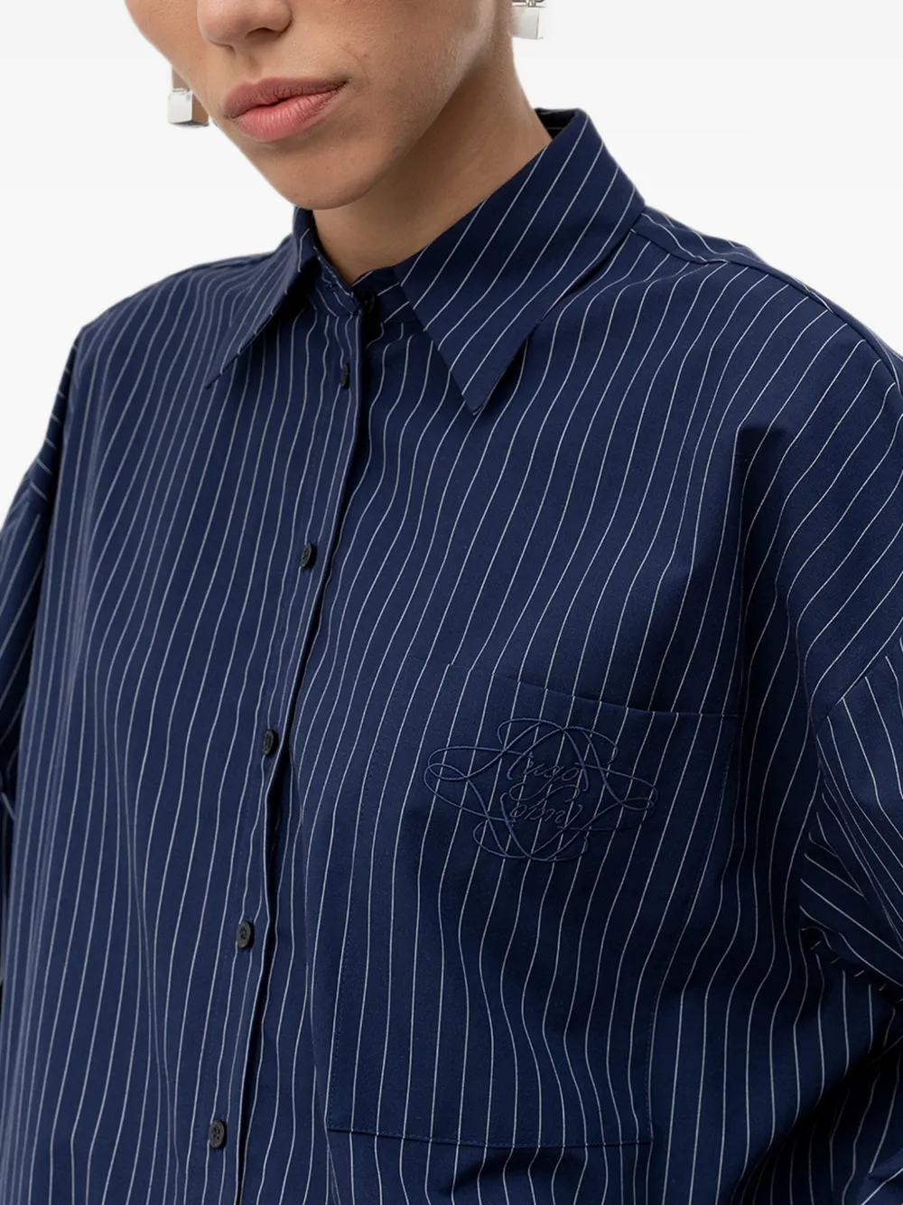 HUGO Regular-fit katoenen popeline blouse met krijtstreep Blauw
