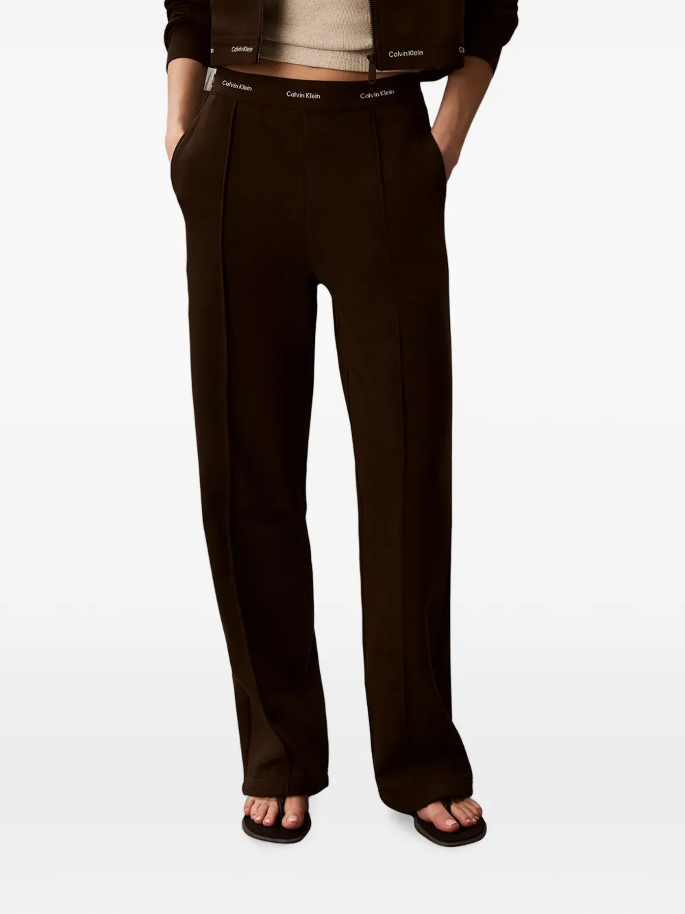 Calvin Klein Trainingsbroek met gesmockt detail en logoband Bruin