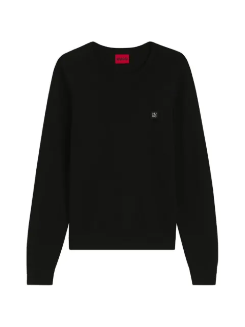 HUGO Setallo knitted-piqué sweater with metallic stacked-logo