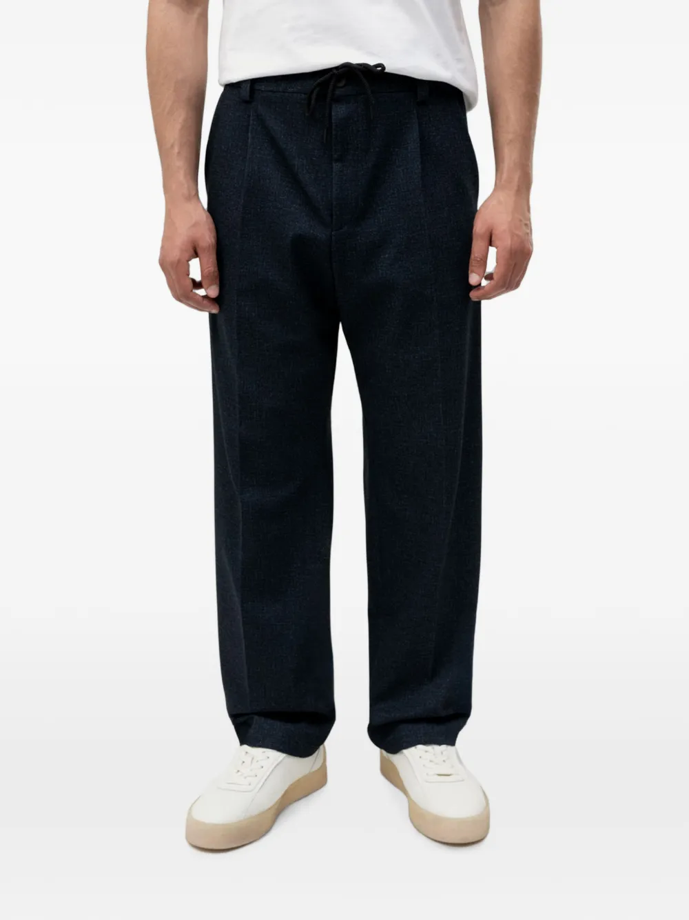 HUGO Teagan261X-H modern-fit broek van stretch stof met micro-print Blauw