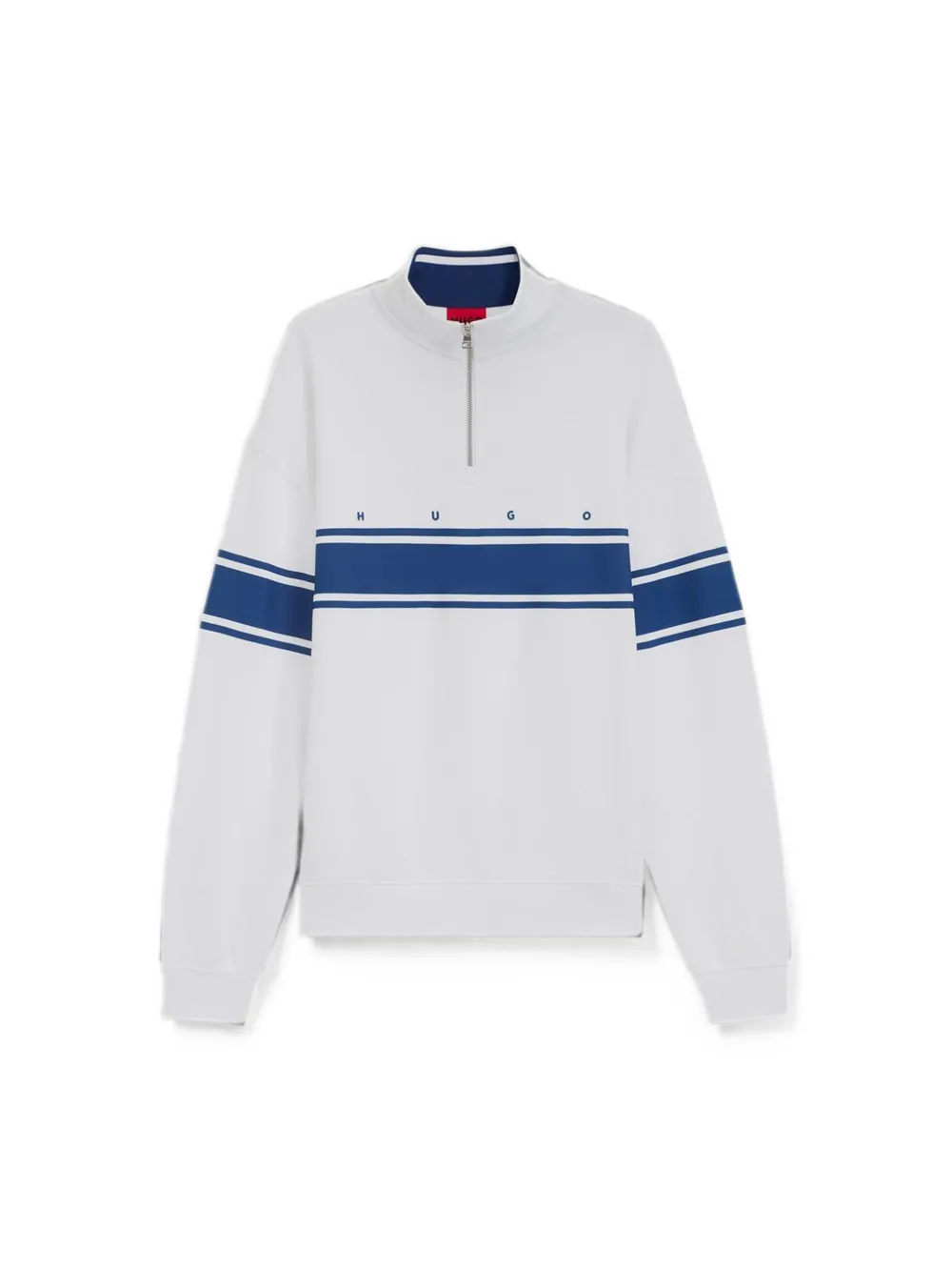 HUGO Sweater met halve rits en streepdetail Wit
