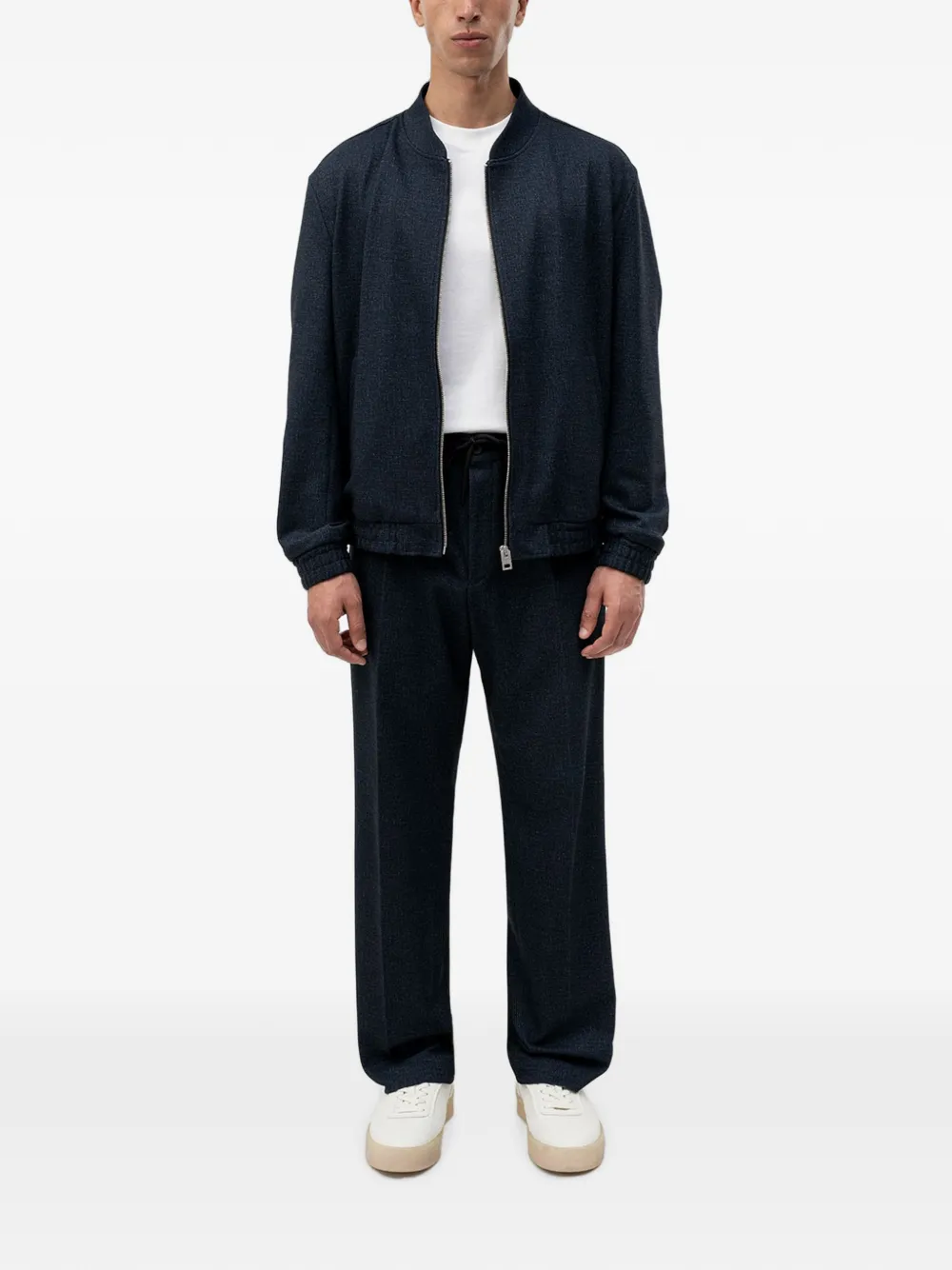 HUGO Ukashi slim-fit jack van stretch stof met micro-print Blauw
