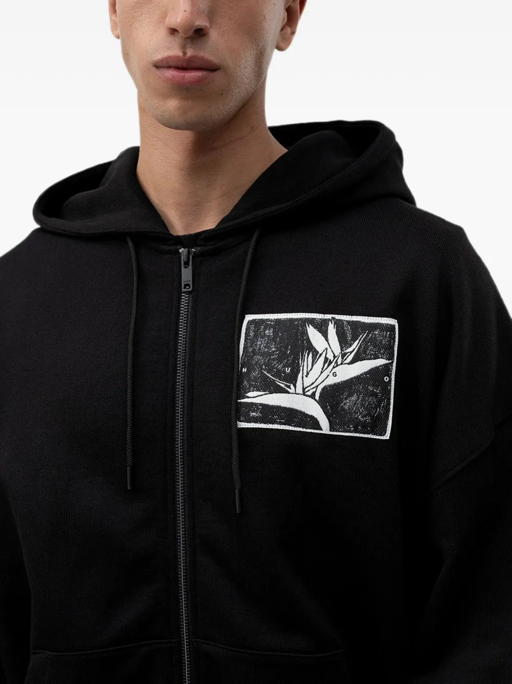 HUGO graphic-print zip-up hoodie Zwart