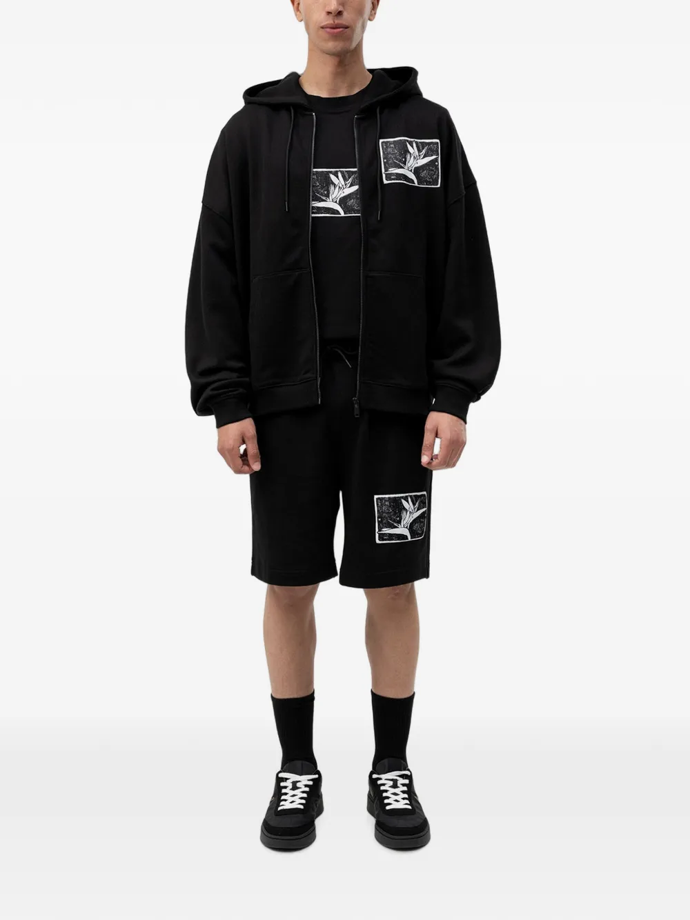 HUGO graphic-print zip-up hoodie Zwart