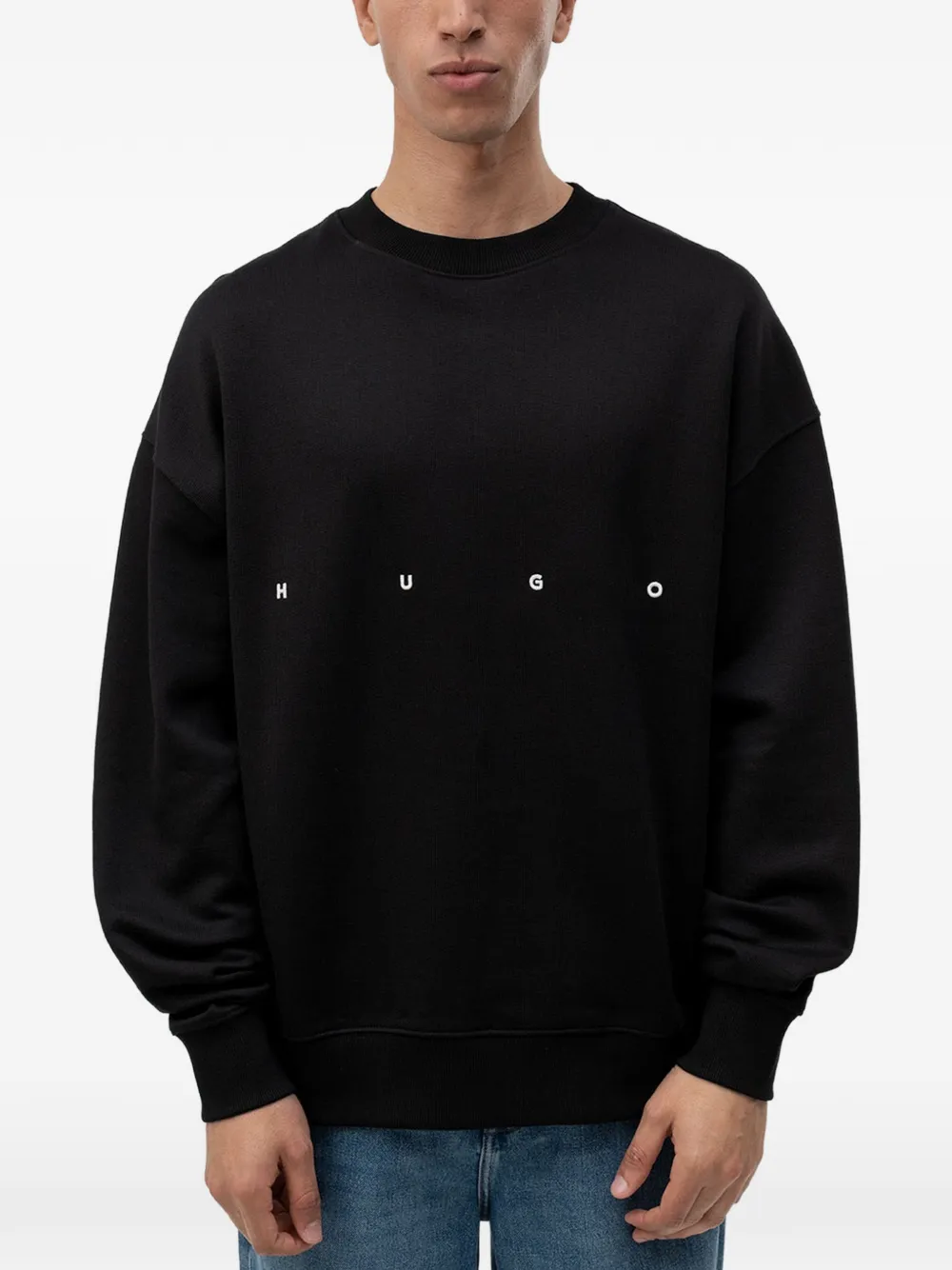 HUGO Sweater met grafische print en logoprint Zwart