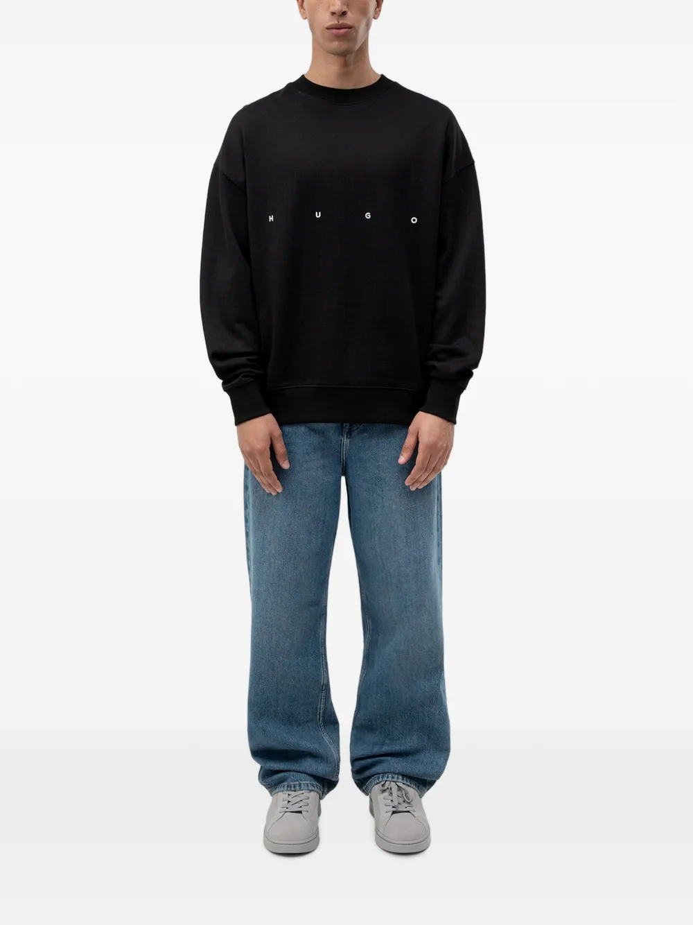 HUGO Sweater met grafische print en logoprint Zwart