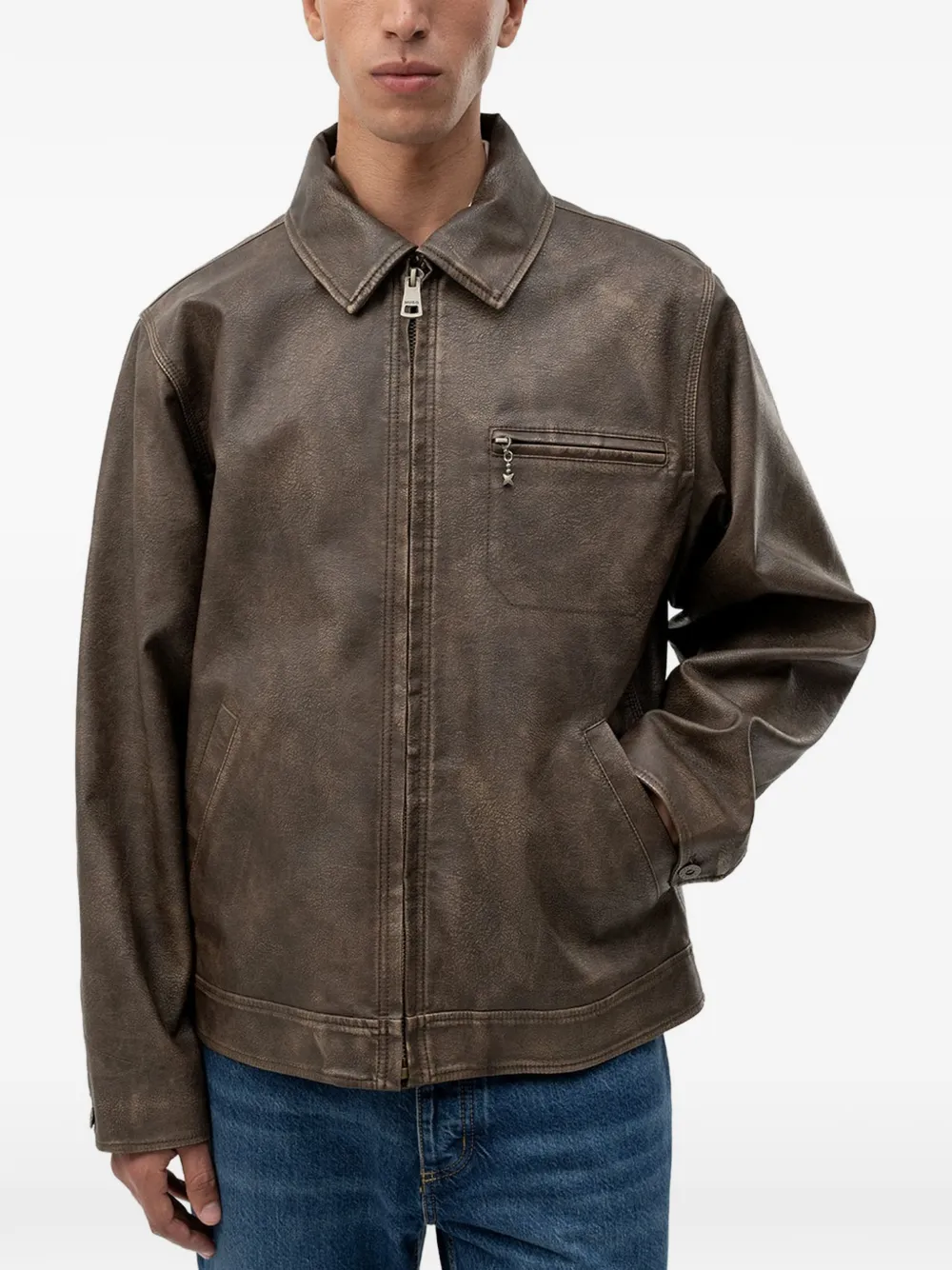 HUGO zip-up faux-leather jacket - Marrone