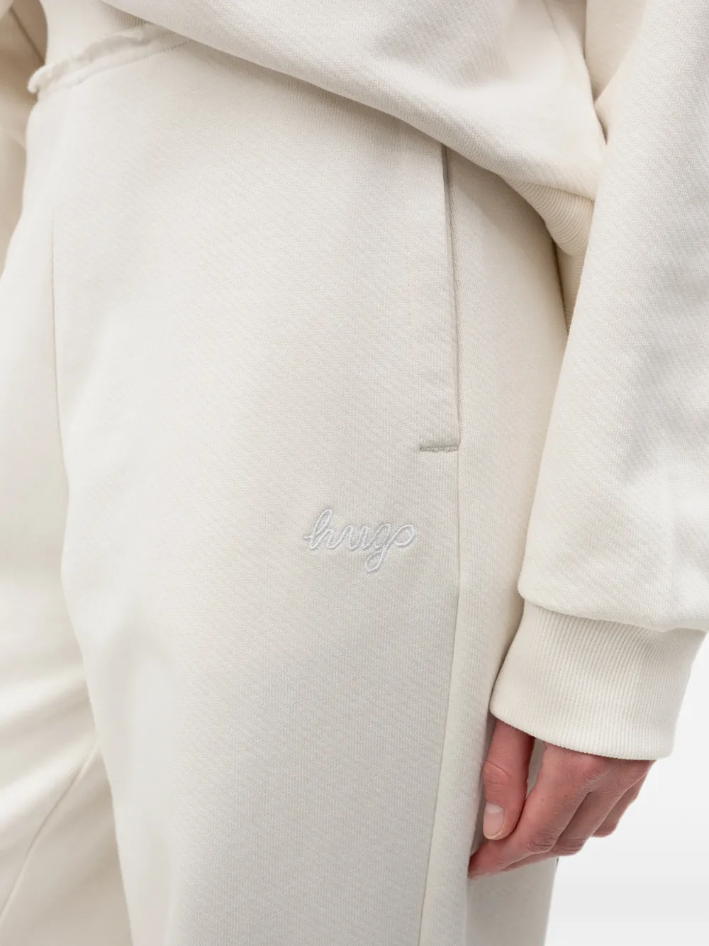 HUGO Numberie B ruimvallende katoenen joggingbroek met geborduurd logo Beige