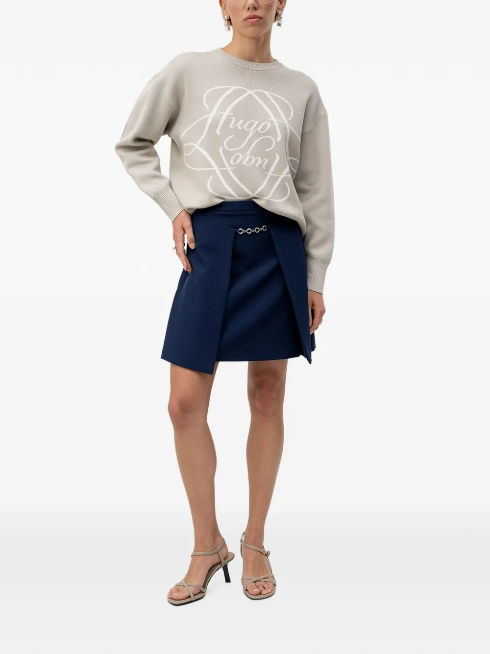 HUGO Mini-rok met plooien en ketting-detail Blauw
