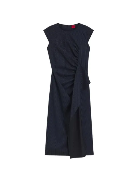 HUGO pinstripe-pattern ruched midi dress