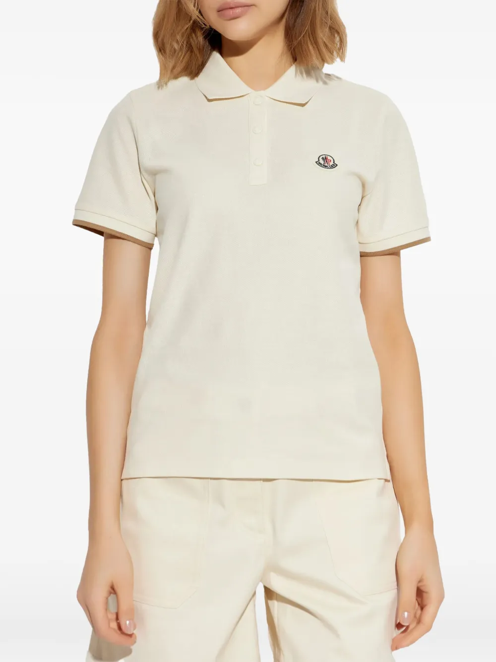 Moncler logo-patch polo shirt Beige
