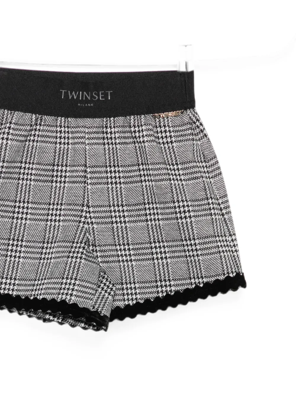 TWINSET Kids Prince of Wales check scalloped-trim shorts Grijs