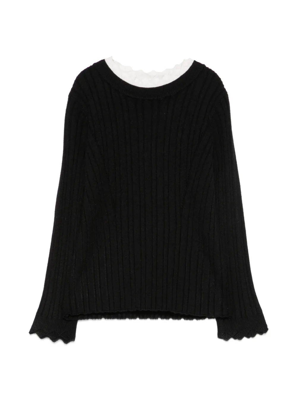 TWINSET Kids ribbed-knit scalloped-edge sweater - Nero