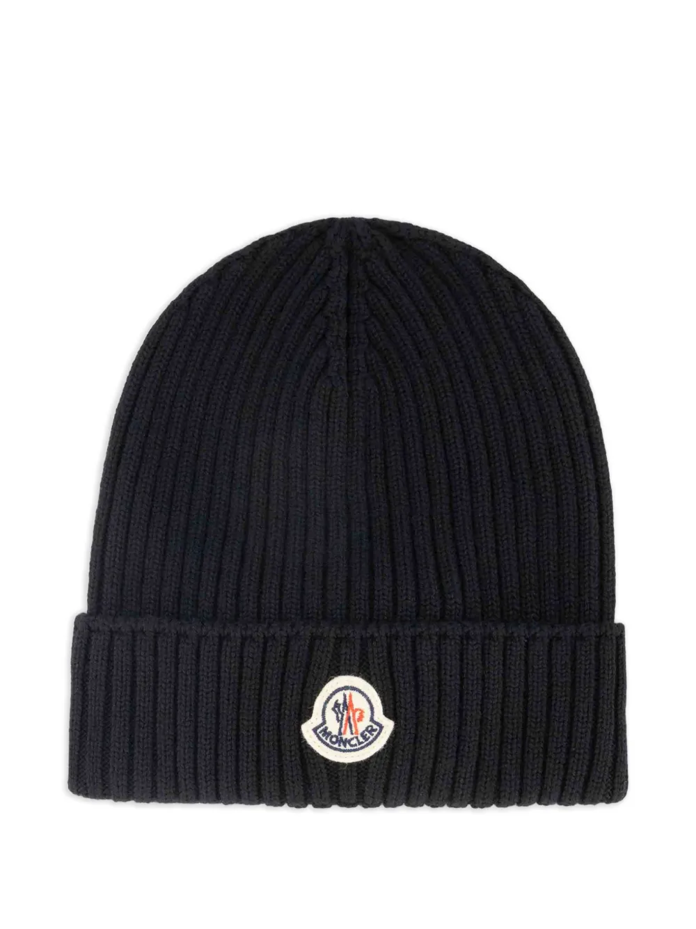 Moncler Enfant bonnet côtelé à patch logo - Noir Moncler Enfant bonnet côtelé à patch logo - Noir