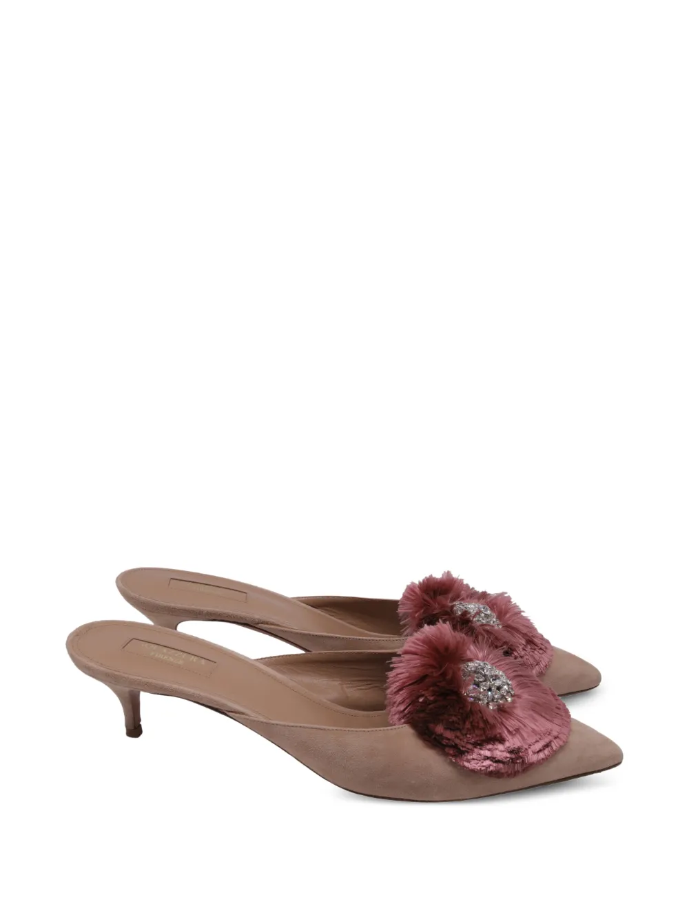 Aquazzura pom-pom embellished pointed-toe mules - Nude
