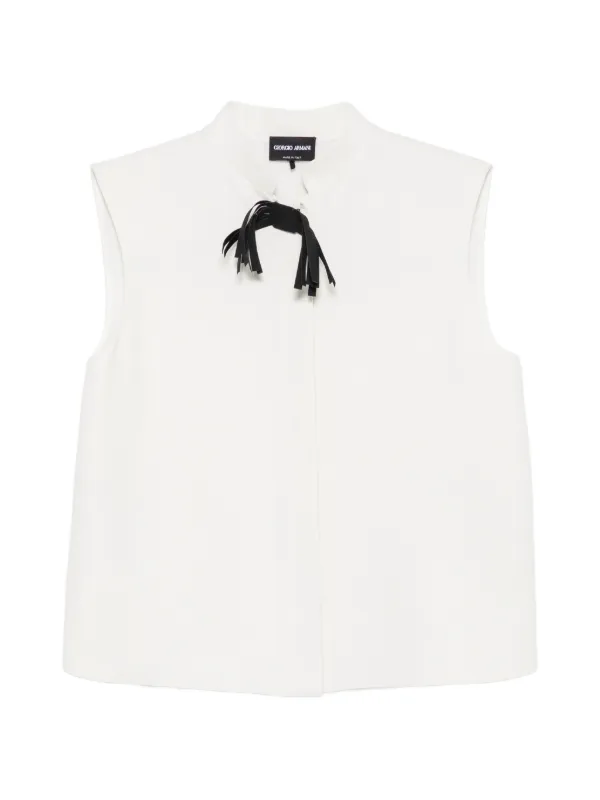 Giorgio Armani Bow-detail Sleeveless Shirt in Neutrals