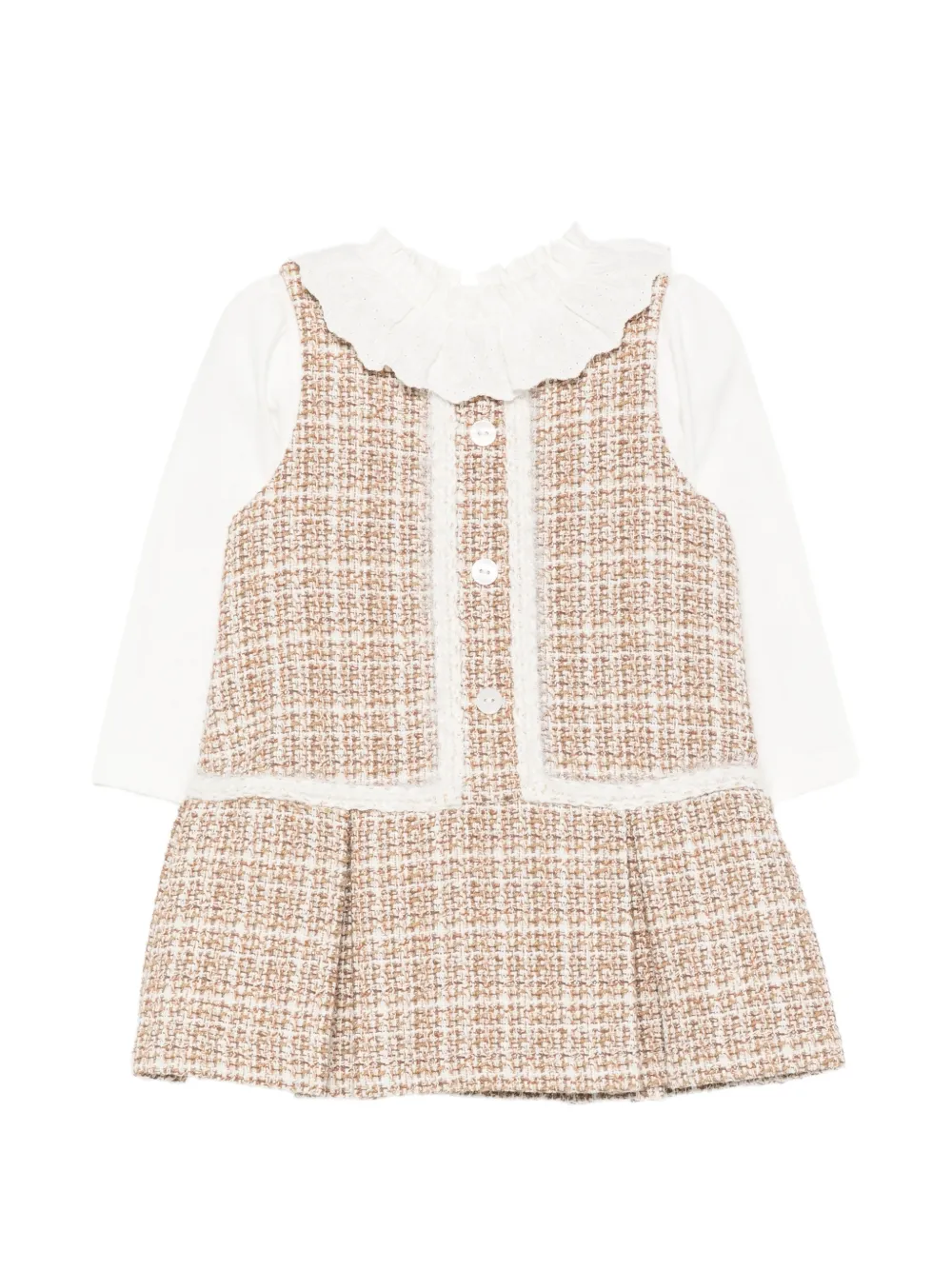 Patachou ensemble avec robe en tweed à col volanté - Tons neutres Patachou ensemble avec robe en tweed à col volanté - Tons neutres