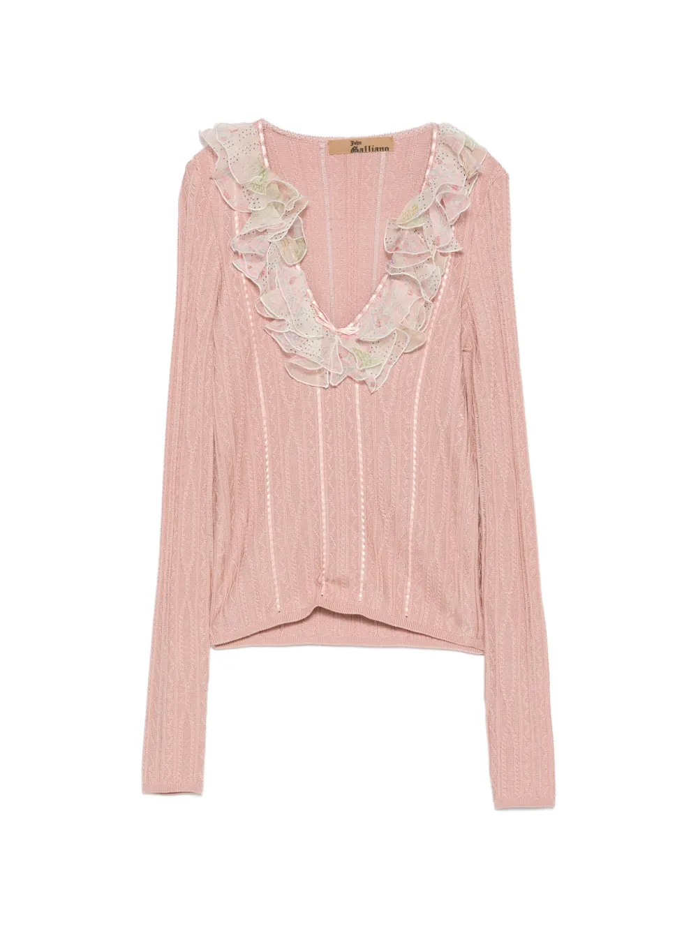 John Galliano Pre-Owned pull à col v et volants (années 2000) - Rose