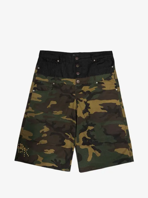 Boredom Kills double-waisted camouflage-print shorts