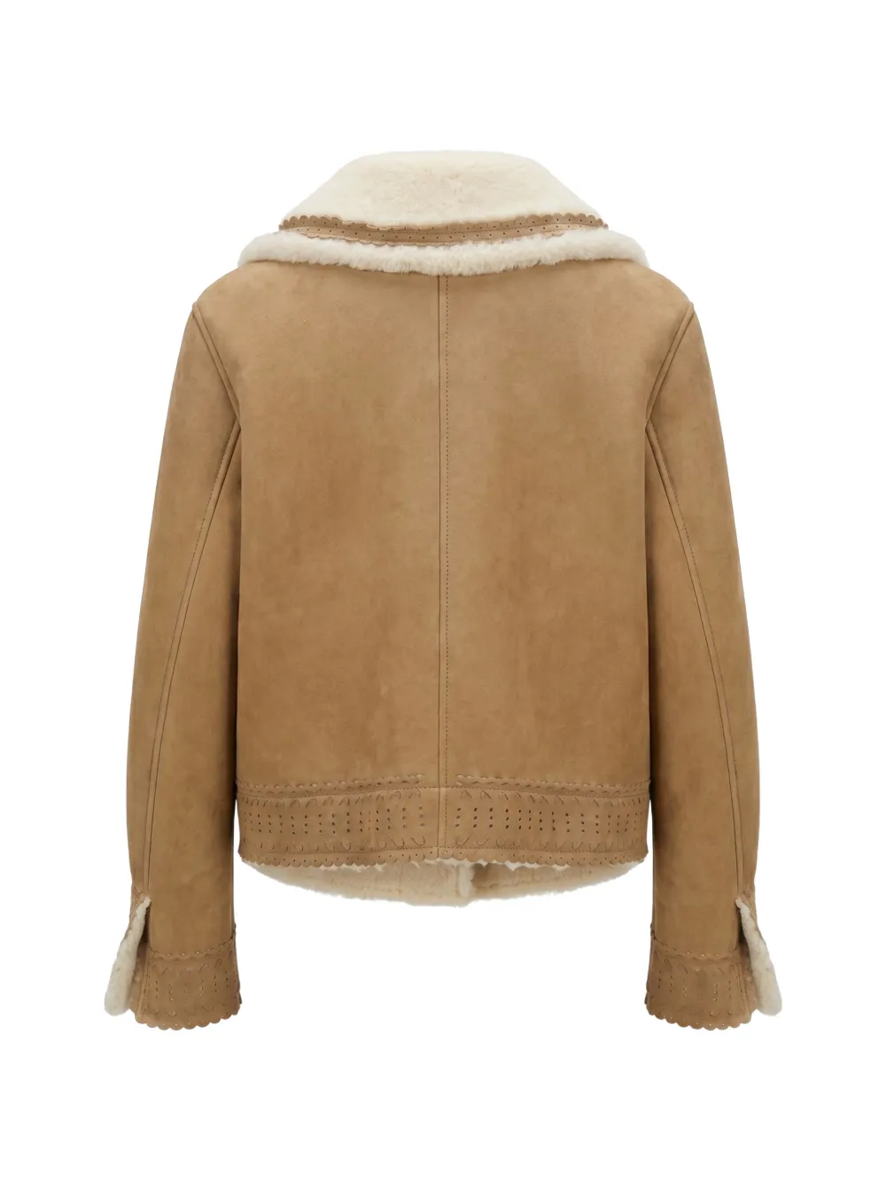 ERMANNO SCERVINOフェイクファー襟&ソフトスウェード&ナイロンジレ Ermanno Scervino Perforated Leather Jacket | Neutrals | FARFETCH