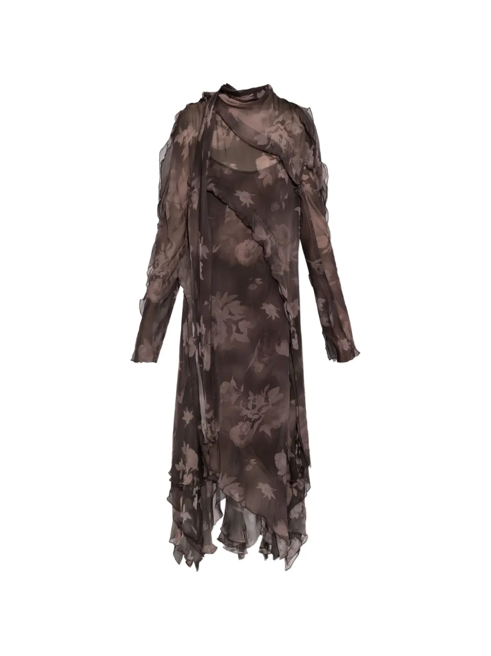 Diesel floral-print ruffled midi dress - Brown